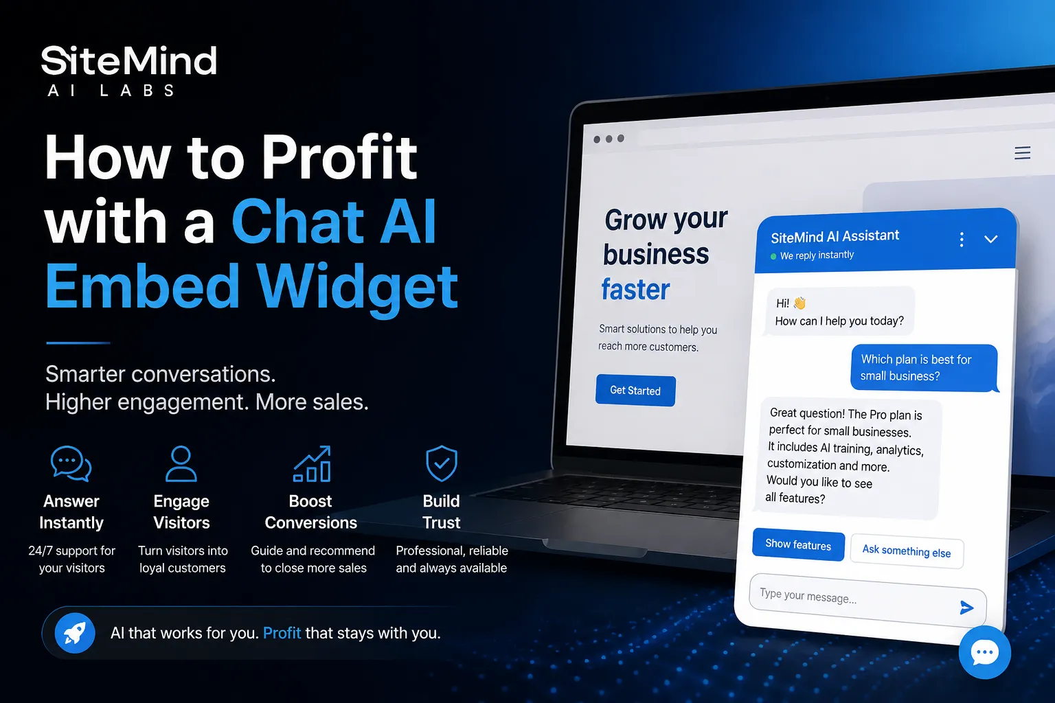 SiteMind AI chat widget for business websites